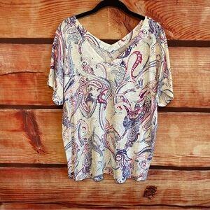 Chico’s Paisley Print V-neck Top size 3